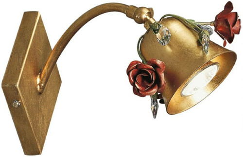 Casa Padrino Luxus Jugendstil Wandleuchte Rosen mit Swarovski Kristallglas und schwenkbarem Lampenschirm Gold / Rot 12 x 16 x H. 23 cm - Barock & Jugendstil Wandleuchten