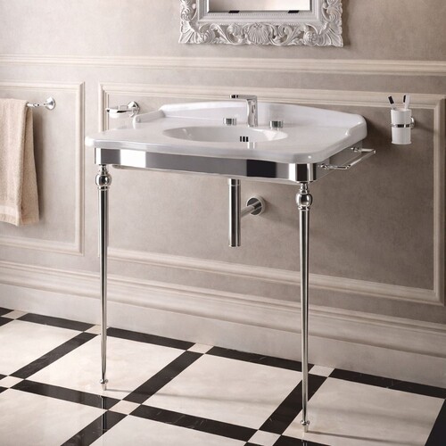 Casa Padrino Luxus Jugendstil Waschtisch Wei� / Silber - Badezimmer M�bel - Made in Italy