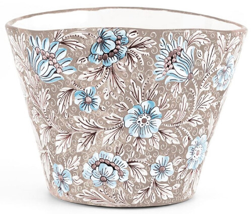 Casa Padrino Luxus Keramik Blumentopf Braun / Mehrfarbig  27 x H. 20 cm - Runder handgefertigter & handbemalter Keramik Pflanzentopf - Luxus Qualit�t - Made in Italy