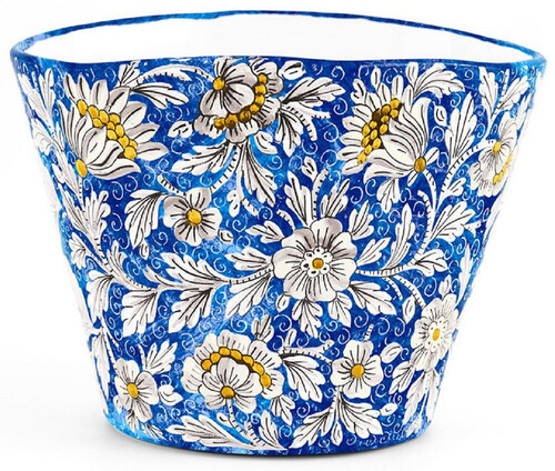 Casa Padrino Luxus Keramik Blumentopf Blau / Mehrfarbig  27 x H. 20 cm - Runder handgefertigter & handbemalter Keramik Pflanzentopf - Luxus Qualit�t - Made in Italy