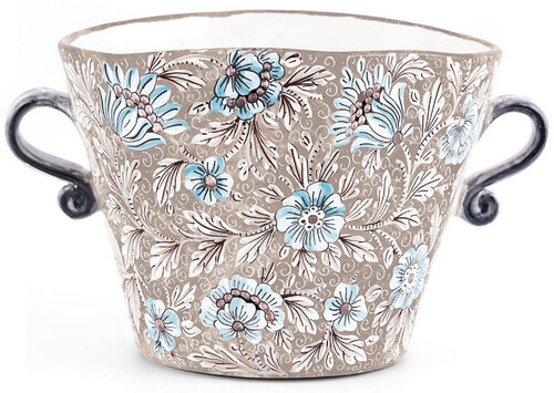 Casa Padrino Luxus Keramik Blumentopf mit 2 Tragegriffen Braun / Mehrfarbig  27 x H. 20 cm - Handgefertigter & handbemalter Keramik Pflanzentopf - Luxus Qualit�t - Made in Italy