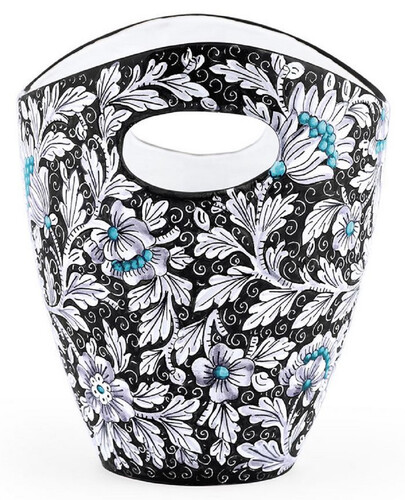 Casa Padrino Luxus Keramik Eiseimer Schwarz / Mehrfarbig  27 x H. 25 cm - Handgefertigter & handbemalter Eisk�bel - Weink�hler - Sektk�hler - Champagnerk�hler - Luxus Qualit�t - Made in Italy