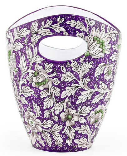 Casa Padrino Luxus Keramik Eiseimer Lila / Mehrfarbig  27 x H. 25 cm - Handgefertigter & handbemalter Eisk�bel - Weink�hler - Sektk�hler - Champagnerk�hler - Luxus Qualit�t - Made in Italy