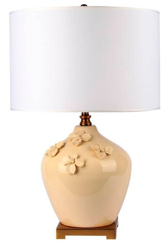 Casa Padrino Luxus Keramik Tischleuchte Creme / Gold / Wei�  40 x H. 70 cm