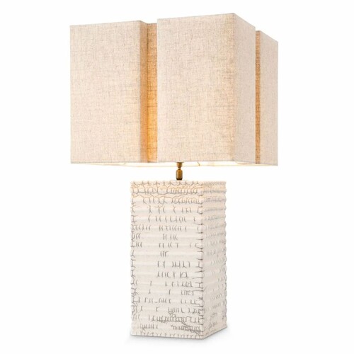 Casa Padrino Luxus Keramik Tischleuchte mit Lampenschirm Antik Wei� / Beige H. 79 cm