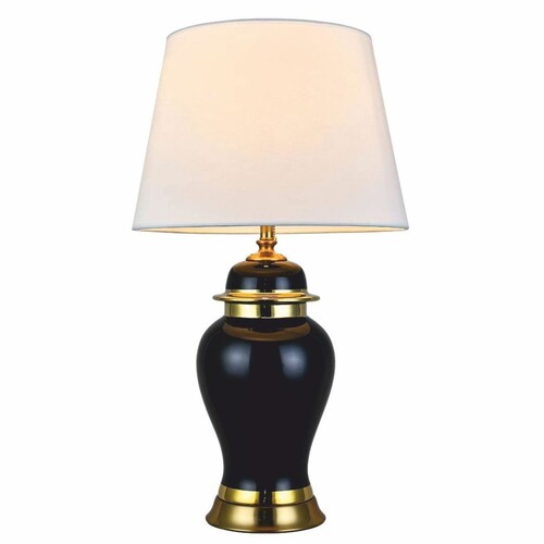 Casa Padrino Luxus Keramik Tischleuchte Schwarz / Gold / Wei�  40 x  H. 72 cm