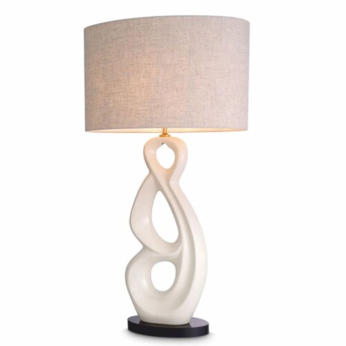 Casa Padrino Luxus Keramik Tischleuchte mit ovalem Lampenschirm Wei� / Schwarz / Grau H. 89 cm