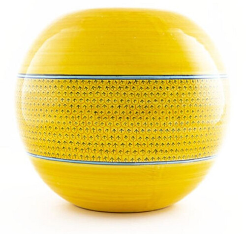 Casa Padrino Luxus Keramik Vase Gelb / Blau / Schwarz  30 x H. 26 cm - Runde handgefertigte & handbemalte Blumenvase - Deko Accessoires - Luxus Qualit�t - Made in Italy