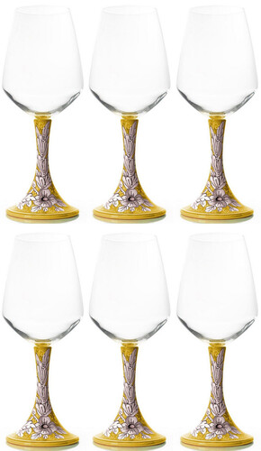 Casa Padrino Luxus Keramik Weinglas 6er Set Gelb / Mehrfarbig H. 23,5 cm - Handgefertigte & handbemalte Weingl�ser - Hotel & Restaurant Accessoires - Luxus Qualit�t - Made in Italy