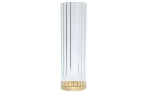 Casa Padrino Luxus Kerzenhalter Gold  10 x H. 30-33 cm - Kerzenhalter aus massivem geb�rstetem Messing mit Glaszylinder - Luxus Deko Accessoires