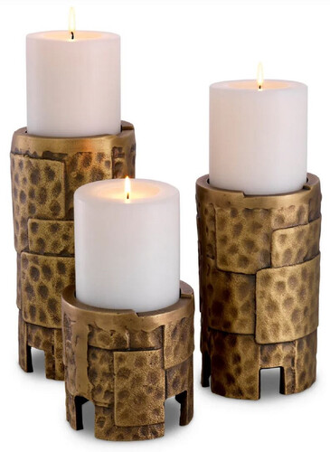 Casa Padrino Luxus Kerzenhalter Set Vintage Messing - 3 Runde Aluminium Kerzenhalter - Wohnzimmer Deko - Esstisch Deko - Luxus Deko Accessoires