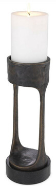 Casa Padrino Luxus Kerzenhalter Bronzefarben / Schwarz  13 x H. 35 cm - Messing Kerzenst�nder mit Granitsockel - Deko Accessoires