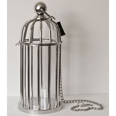 Casa Padrino Luxus Kerzenleuchter Messing vernickelt im Vogelk�fig Design 21 x H. 48 cm - Hotel Restaurant Accessoires Windlicht St�nder Hurricane