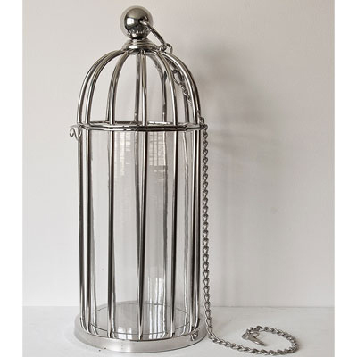 Casa Padrino Luxus Kerzenleuchter Messing vernickelt im Vogelk�fig Design 25 x H. 56 cm - Hotel Restaurant Accessoires Windlicht St�nder Hurricane