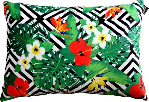 Casa Padrino Luxus Kissen Miami Flowers Schwarz / Wei� / Mehrfarbig 35 x 55 cm - Feinster Samtstoff - Wohnzimmer Deko Zierkissen