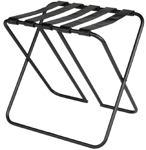 Casa Padrino Luxus Gep�ckablage Schwarz 55 x 44 x H. 50 cm - Zusammenklappbarer Kofferst�nder mit pulverbeschichtetem Stahl und Kunstleder - Hotel Accessoires