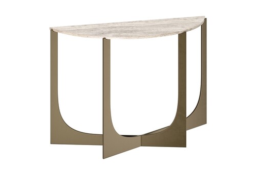 Casa Padrino Luxus Konsole 120 x 40 x H. 76 cm - Konsolentisch mit grauer Travertin Platte und Bronzefarbenem Edelstahlgestell - Luxus M�bel