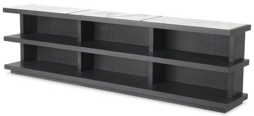 Casa Padrino Luxus Konsole Anthrazitgrau / Wei� / Fliederfarben 220 x 35 x H. 60,5 cm - Edler Konsolentisch mit 3 Regalen und Marmorplatten - Massivholz Regalschrank - Luxus Wohnzimmer M�bel