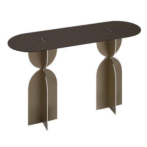 Casa Padrino Luxus Konsole Braun / Bronzefarben 140 x 46 x H. 80 cm - Edler Konsolentisch mit Platte in dunkelbraunem Eichenfurnier und geb�rstetem Edelstahl Gestell - Luxus M�bel
