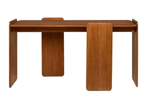 Casa Padrino Luxus Konsole Braun 155 x 50 x H. 80 cm - Massivholz Konsolentisch im warmen Bernsteinton mit weich gerundeten Formen - Luxus M�bel