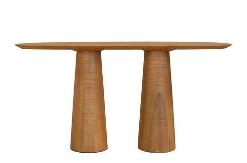 Casa Padrino Luxus Konsole Braun 160 x 40 x H. 80 cm - Massivholz Konsolentisch im warmen Bernsteinton mit skulptural gestalteter Front - Luxus M�bel