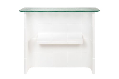 Casa Padrino Luxus Konsole Cremewei� 105 x 30 x H. 83,5 cm - Gro�er handgefertigter Keramik Konsolentisch mit Platte aus strukturiertem Klarglas - Luxus M�bel