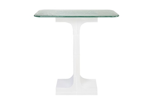 Casa Padrino Luxus Konsole Cremewei� 80 x 40 x H. 80 cm - Handgefertigter Keramik Konsolentisch mit Platte aus strukturiertem Klarglas - Luxus M�bel