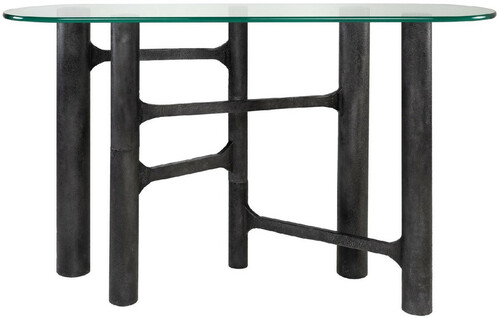 Casa Padrino Luxus Konsole Antik Schwarz 140 x 45 x H. 81 cm - Aluminium Konsolentisch mit Glasplatte - Luxus M�bel - Wohnzimmer M�bel - Luxus Einrichtung - Wohnzimmer Einrichtung