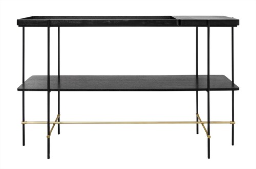 Casa Padrino Luxus Konsole Gold / Schwarz 140 x 40 x H. 90 cm - Konsolentisch mit geb�rstetem Edelstahlgestell und schwarzen Eichenfurnier Fl�chen - Luxus M�bel