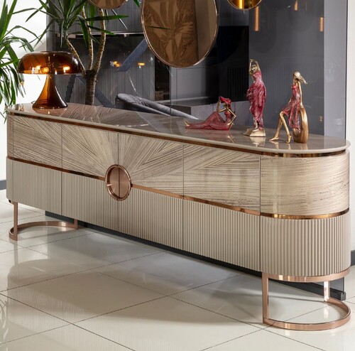 Casa Padrino Luxus Konsole mit 4 T�ren Grau / Kupfer 240 cm