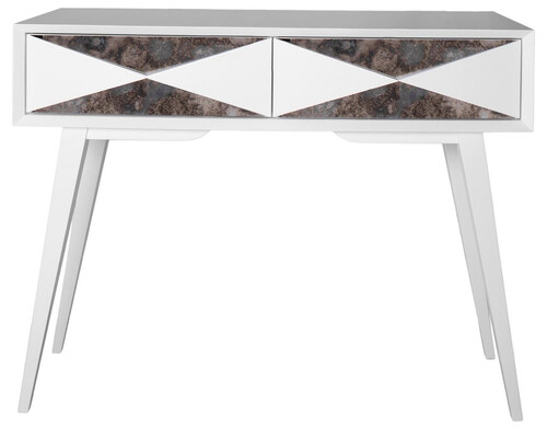 Casa Padrino Luxus Konsole Matt Wei� / Antik Silber 100 x 35 x H. 80 cm - Verspiegelter Massivholz Konsolentisch mit 2 Schubladen - Luxus M�bel - Luxus Einrichtung