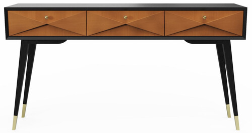 Casa Padrino Luxus Konsole Matt Schwarz / Matt Cognac / Gold 148 x 40 x H. 80 cm - Massivholz Konsolentisch mit 3 Schubladen - Luxus M�bel - Luxus Einrichtung