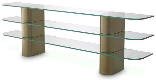 Casa Padrino Luxus Konsole Messing 240 x 40 x H. 76 cm - Rechteckiger Edelstahl Konsolentisch mit Glasplatten - Wohnzimmer M�bel - Hotel M�bel - Luxus M�bel - Luxus Einrichtung - M�bel Luxus