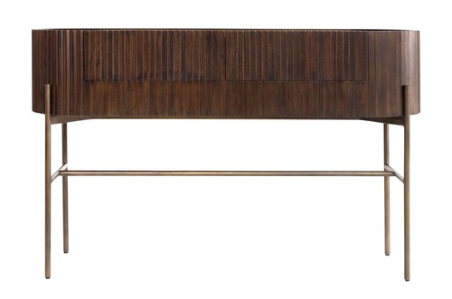 Casa Padrino Luxus Konsole Pogoro Braun 130 x 45 x H. 80 cm - Massivholz Konsole mit Metallgestell in dunkler Messing-Optik - Luxus M�bel