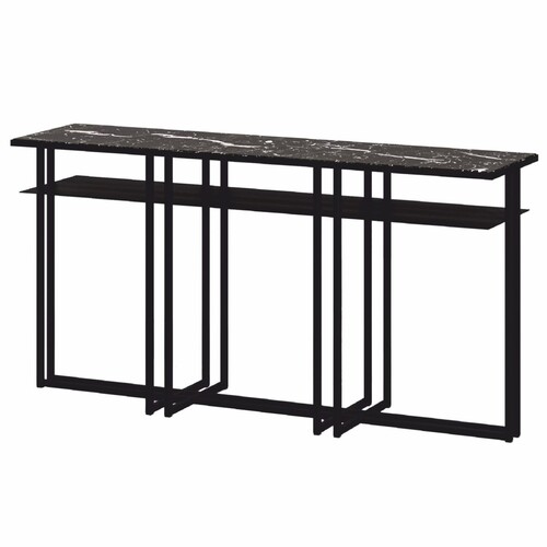 Casa Padrino Luxus Metall Konsole mit Marmorplatte Schwarz 160 cm - Luxus M�bel