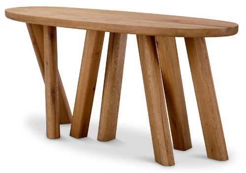 Casa Padrino Luxus Konsole Braun 160 x 54,5 x H. 76,5 cm - Ovaler Konsolentisch mit massiver Eichenholz Tischplatte - Massivholz M�bel - Luxus M�bel - Luxus Qualit�t