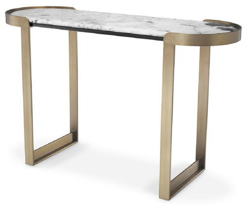 Casa Padrino Luxus Konsole Messingfarben / Wei� 120 x 40 x H. 75,5 cm - Edelstahl Konsolentisch mit Marmorplatte - Luxus Wohnzimmer M�bel