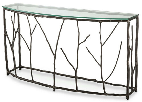 Casa Padrino Luxus Konsole Bronzefarben 140,5 x 41 x H. 74,5 cm - Aluminium Konsolentisch mit Glasplatte - Luxus M�bel