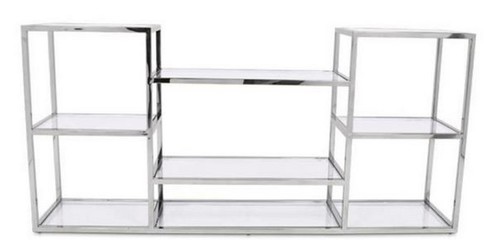 Casa Padrino Luxus Konsole Silber 160 x 38 x H. 75 cm - Edelstahl Konsolentisch mit Glasplatten