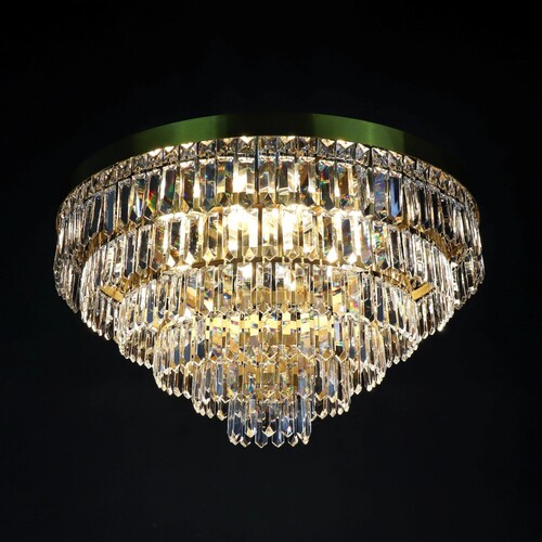 Casa Padrino Luxus Kristall Deckenleuchte Gold  60 x H. 34 cm - Prunkvolle Messing Deckenleuchte mit b�hmischem Kristallglas - Barock M�bel - Edel & Prunkvoll