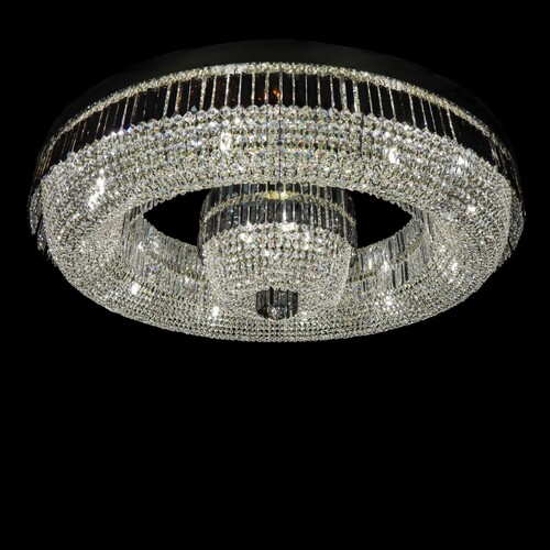 Casa Padrino Luxus Kristall Deckenleuchte Silber  120 x H. 26 cm - Prunkvolle Messing Deckenleuchte mit b�hmischem Kristallglas - Barock M�bel - Edel & Prunkvoll
