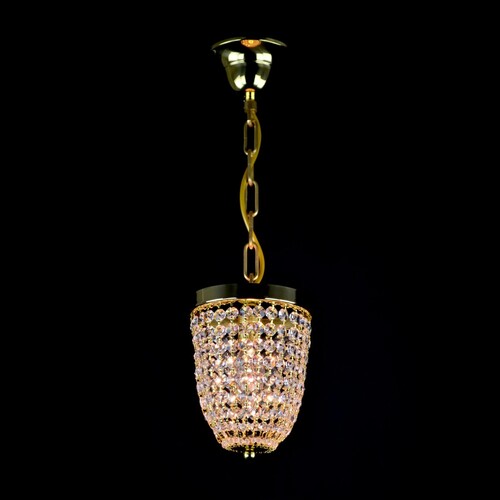 Casa Padrino Luxus Kristall H�ngeleuchte Gold  15 x H. 20 cm - Prunkvolle Messing H�ngeleuchte mit b�hmischem Kristallglas - Barock M�bel - Edel & Prunkvoll