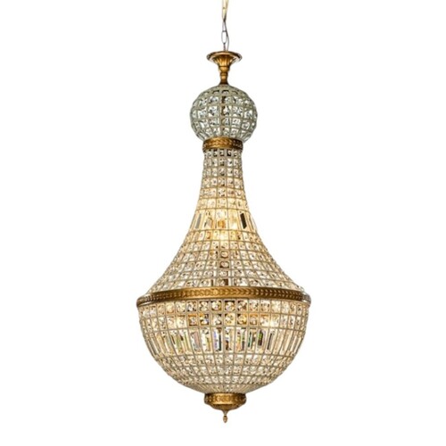 Casa Padrino Luxus Kristall Kronleuchter Gold  34 x H. 80 cm - Prunkvoller Kronleuchter mit Kristallkugel