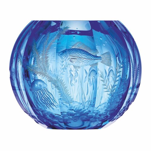 Casa Padrino Luxus Kristallglas Vase Blau  20 x H. 20 cm - Mundgeblasen & Handgeschliffen