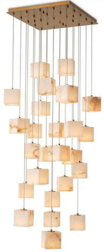 Casa Padrino Luxus LED Kronleuchter Antik Messing / Alabaster 60 x 60 x H. 180 cm - Wohnzimmer Kronleuchter mit Alabaster Lampenschirmen - Luxus Qualit�t