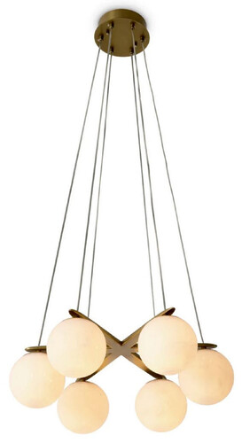 Casa Padrino Luxus Kronleuchter Antik Messing / Alabaster  60 x H. 17 cm - H�henverstellbarer Wohnzimmer Kronleuchter mit runden Alabaster Lampenschirmen - Luxus Qualit�t