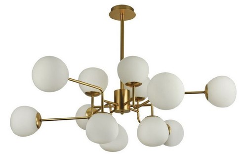 Casa Padrino Kronleuchter Gold / Wei�  110 x H. 42,7 cm - Moderner Kronleuchter mit runden Mattglas Lampenschirmen Deckenleuchte