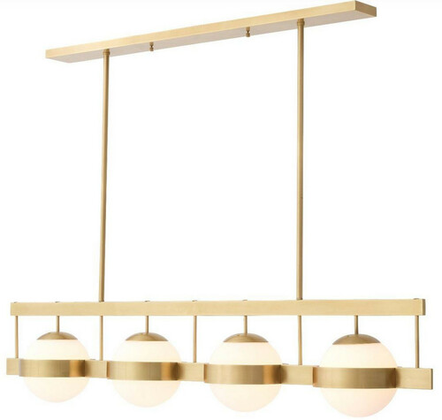 Casa Padrino Luxus Kronleuchter Antik Messingfarben / Wei� 140 x 22 x H. 30 cm - Moderner Metall Kronleuchter mit runden Glas Lampenschirmen - Luxus Kollektion