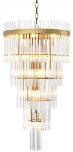 Casa Padrino Luxus Kronleuchter Antik Messingfarben  49 x H. 93 cm - Moderner Metall Kronleuchter mit edlen Glasr�hren - Luxus Kollektion