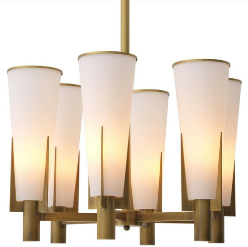 Casa Padrino Luxus Kronleuchter Antik Messingfarben / Wei�  60 x H. 78 cm - Moderner Metall Kronleuchter mit Glas Lampenschirmen - Luxus Kollektion